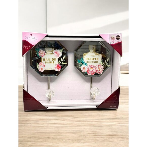 Ooh La La Home Decor Floral Glass Mirror Wall Hook Set - Picture 2 of 6